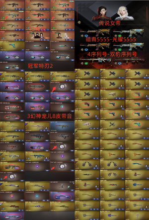 传说女帝❤幻神宠儿8皮+音❤双豹子5555暗裔光耀-12传说❤小满副手-冠特刃2❤璀璨流光❤满装生化_穿越火线_电信区_四川二区